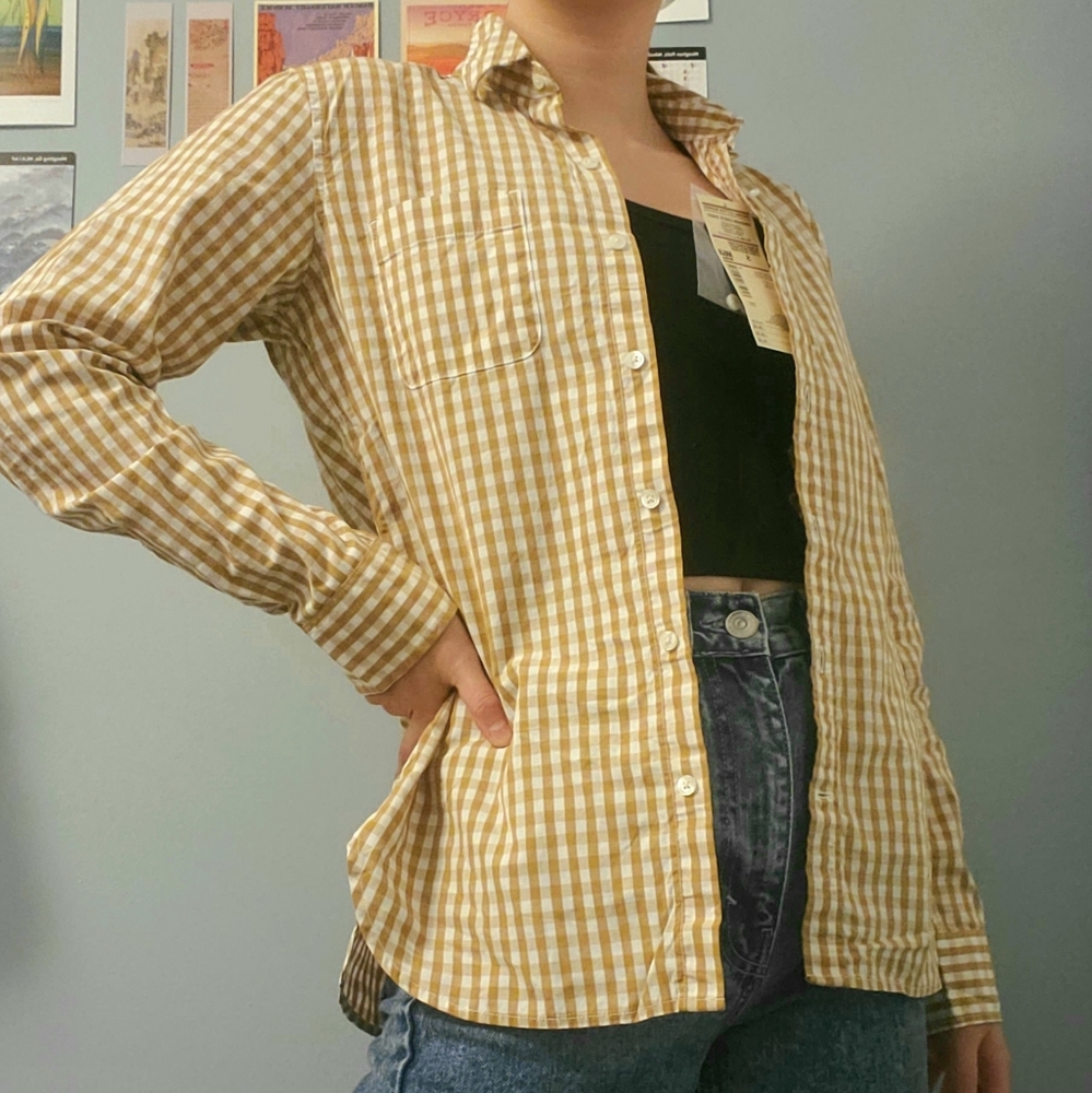 Muji Gingham Checked Shirt in Mustard Yellow